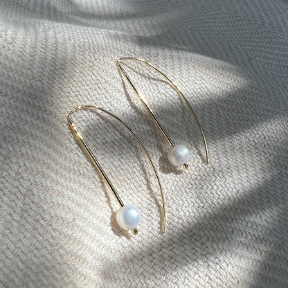 Freshwater Pearl Hook Earrings Gold Plated Recycled Shell Minimalist Jewelry