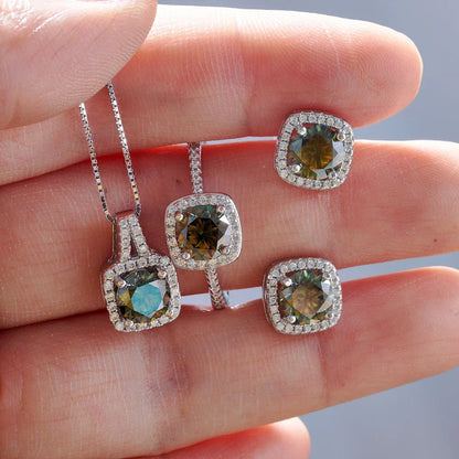 Sterling Silver 3-Piece Moissanite Jewelry Set 1ct Necklace Ring Earrings